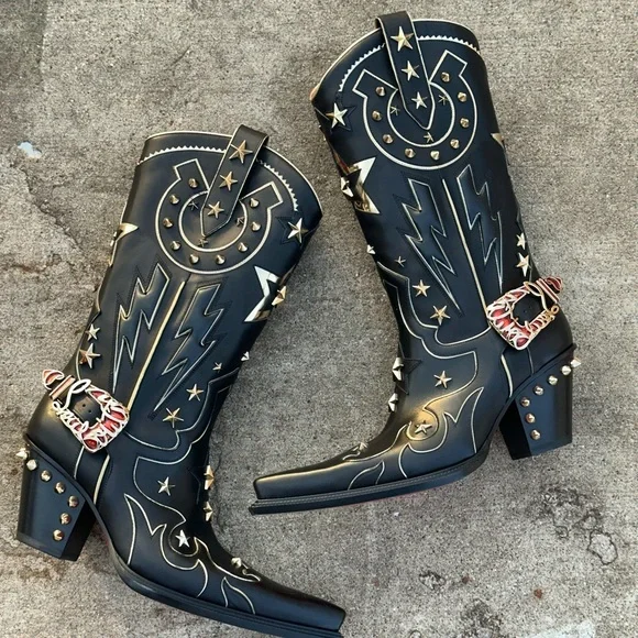 Christian Louboutin Cowboy Western Boots 40 Horseshoe Embellished 9 10 - Picture 10 of 16